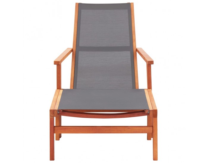 Sonata Градински стол с подложка за крака сив евкалипт масив textilene