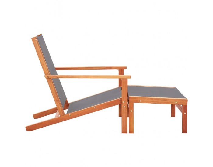 Sonata Градински стол с подложка за крака сив евкалипт масив textilene