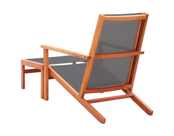 Sonata Градински стол с подложка за крака сив евкалипт масив textilene