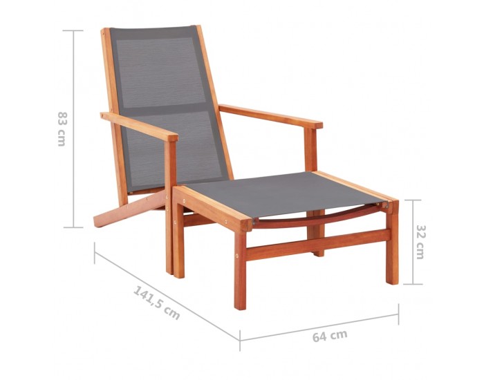 Sonata Градински стол с подложка за крака сив евкалипт масив textilene