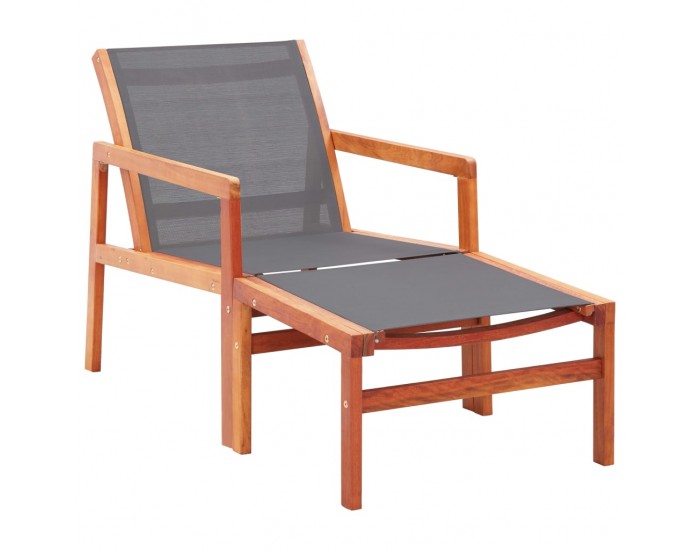 Sonata Градински стол с подложка за крака сив евкалипт масив textilene