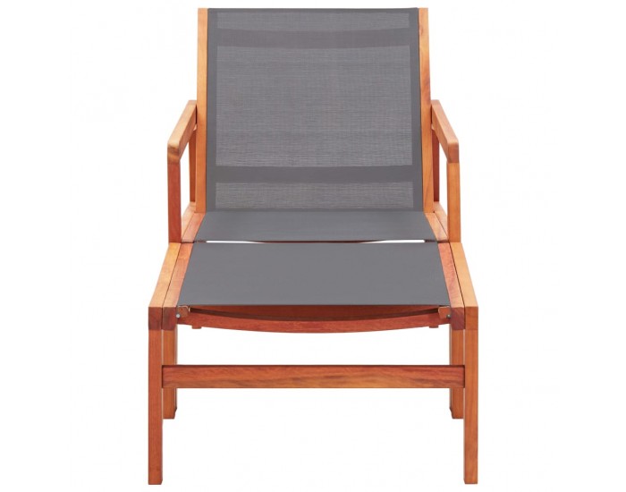 Sonata Градински стол с подложка за крака сив евкалипт масив textilene