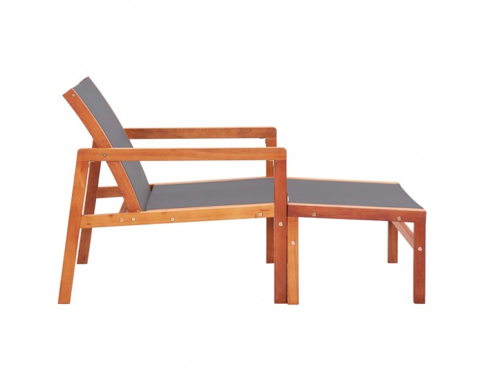 Sonata Градински стол с подложка за крака сив евкалипт масив textilene