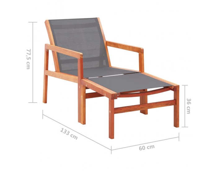 Sonata Градински стол с подложка за крака сив евкалипт масив textilene