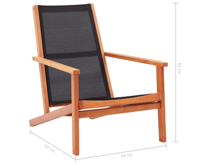 Sonata Градински релакс стол черен евкалиптово дърво масив и textilene