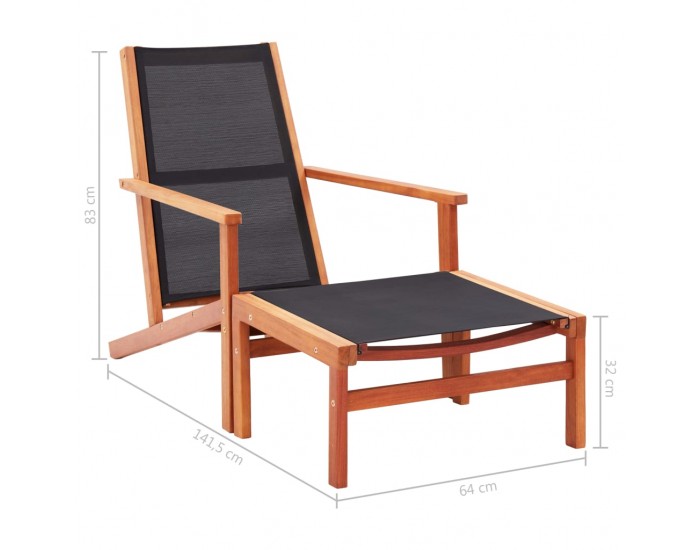 Sonata Градински стол с подложка за крака, евкалипт масив и textilene