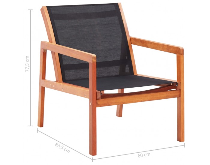 Sonata Градински релакс стол черен евкалиптово дърво масив и textilene