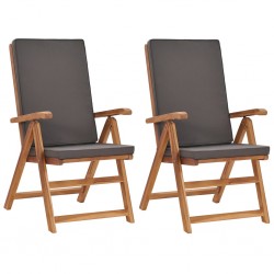 Sonata Накланящи градински столове с възглавници 2 бр тик масив сиви - Градински столове