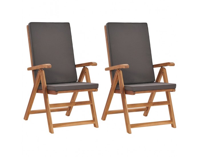 Sonata Накланящи градински столове с възглавници 2 бр тик масив сиви