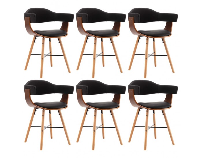 Sonata H Трапезни столове, 6 бр, черни, изкуствена кожа и извито дърво