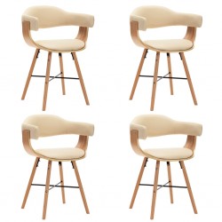 Sonata Трапезни столове, 4 бр, кремави, изкуствена кожа и извито дърво - Трапезни столове