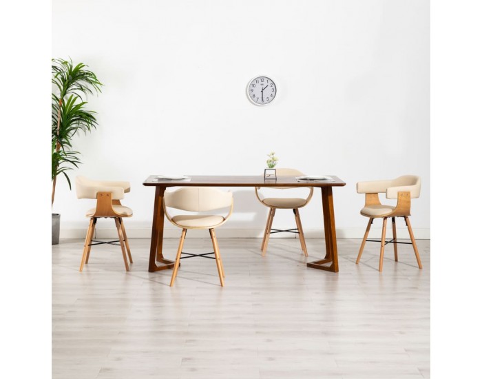 Sonata Трапезни столове, 4 бр, кремави, изкуствена кожа и извито дърво