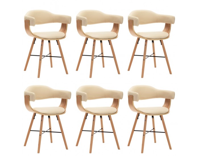 Sonata Трапезни столове, 6 бр, кремави, изкуствена кожа и извито дърво