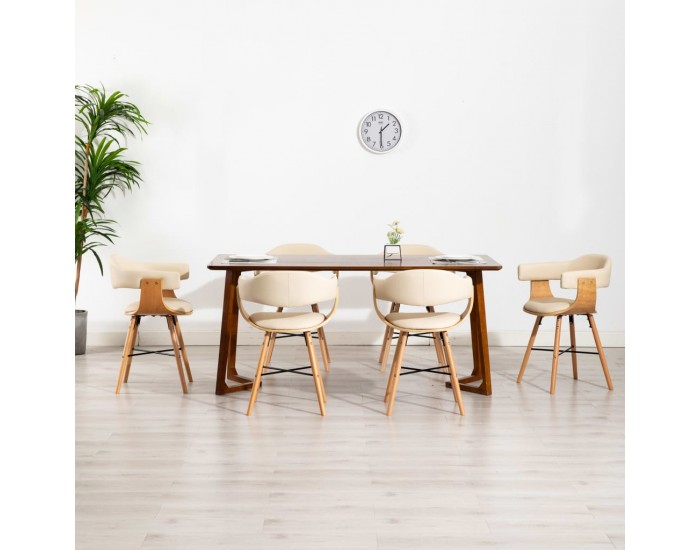 Sonata Трапезни столове, 6 бр, кремави, изкуствена кожа и извито дърво