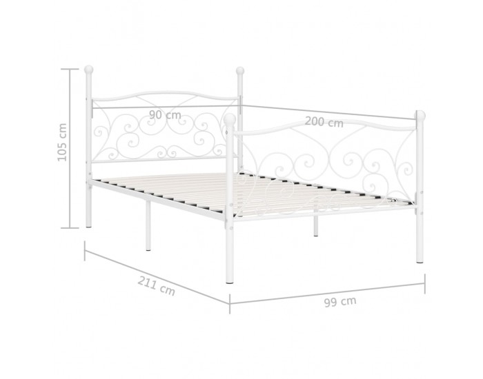Sonata Рамка за легло с ламелна основа, бяла, метал, 90x200 см