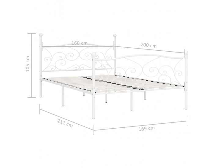 Sonata Рамка за легло с ламелна основа, бяла, метал, 160x200 см