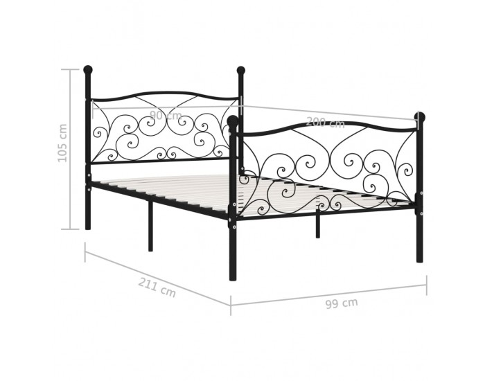 Sonata Рамка за легло с ламелна основа, черна, метал, 90x200 см