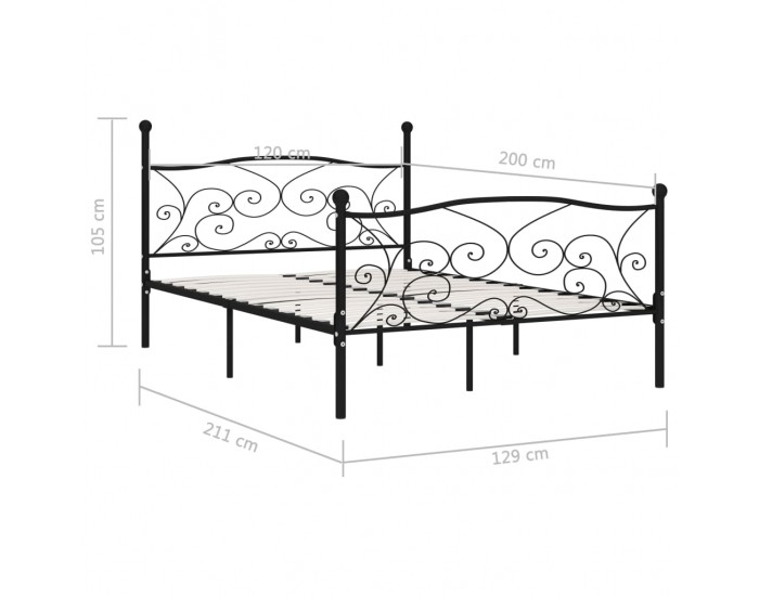 Sonata Рамка за легло с ламелна основа, черна, метал, 120x200 см