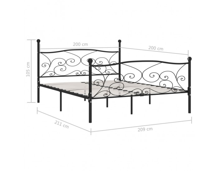 Sonata Рамка за легло с ламелна основа, черна, метал, 200x200 см