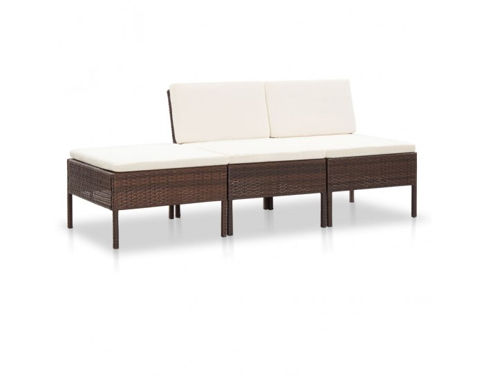 Sonata Градински комплект с възглавници, 3 части, кафяв полиратан