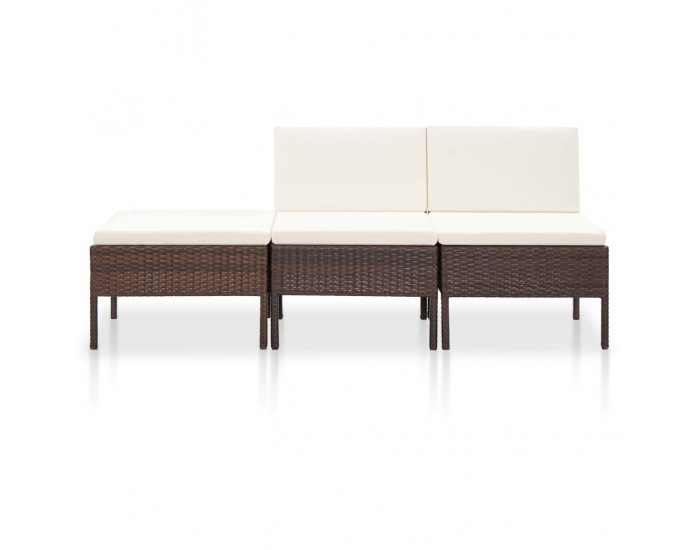 Sonata Градински комплект с възглавници, 3 части, кафяв полиратан