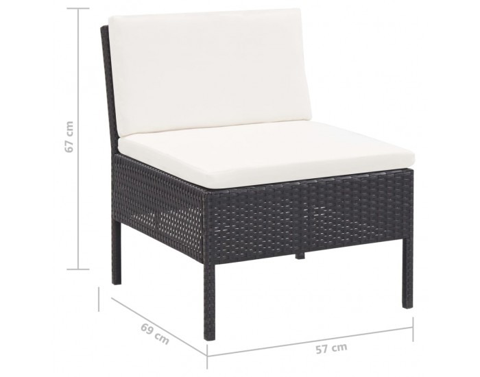 Sonata Градински комплект с възглавници, 3 части, черен полиратан