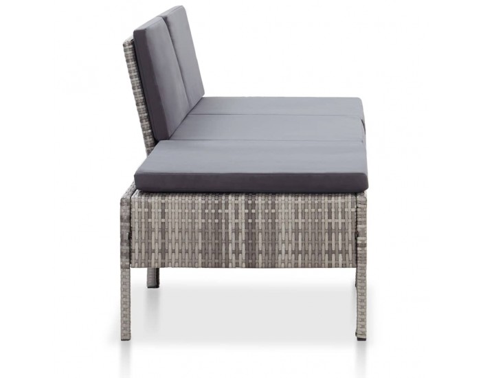 Sonata Градински комплект с възглавници, 3 части, полиратан, сив