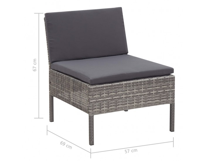 Sonata Градински комплект с възглавници, 3 части, полиратан, сив