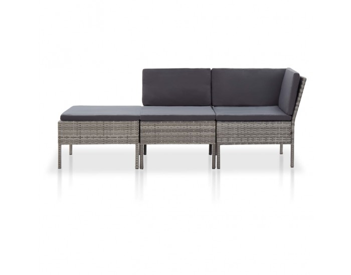 Sonata Градински комплект с възглавници, 3 части, полиратан, сив