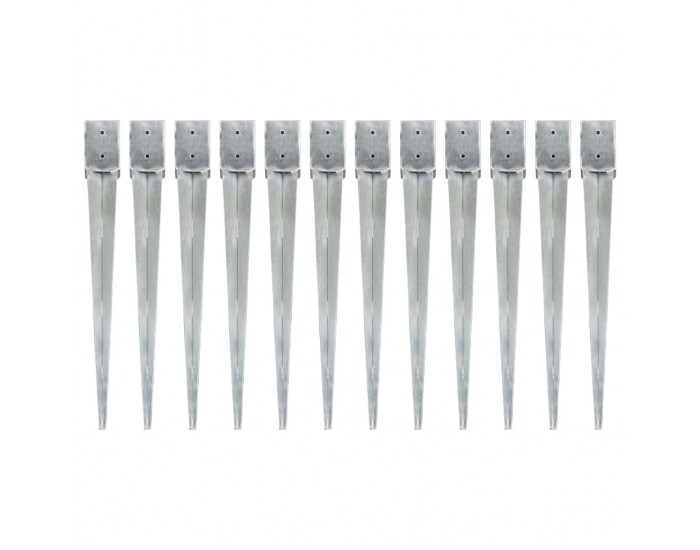 Sonata Заземителни колове 12 бр сребро 10x10x91 см поцинкована стомана