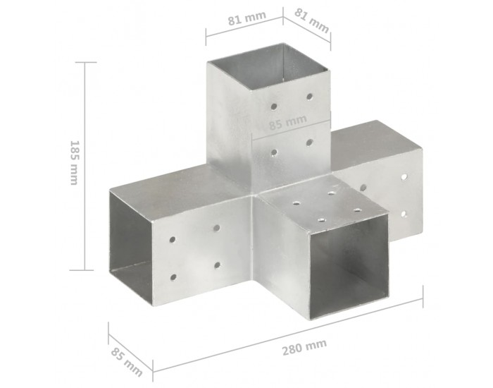 Sonata Конектори за греди 4 бр X-образни поцинкован метал 81x81 мм