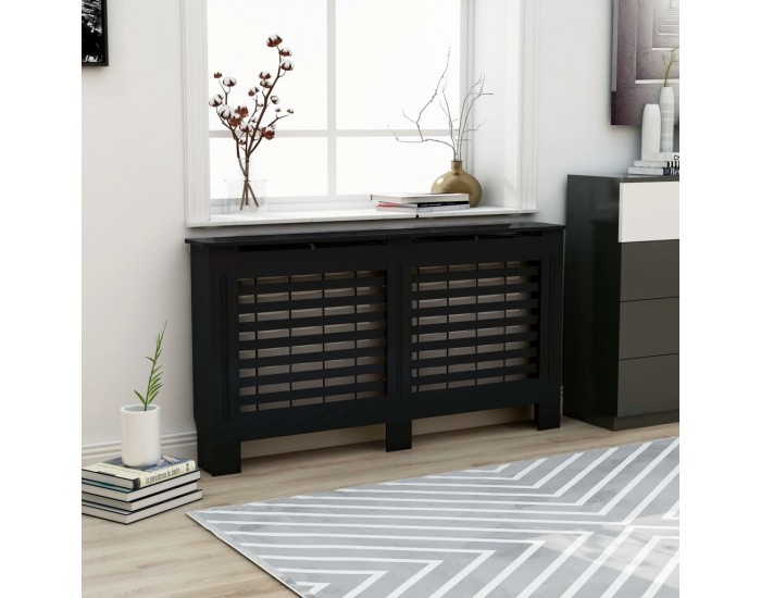 Sonata Параван за радиатор, черен, 152x19x81 см, МДФ