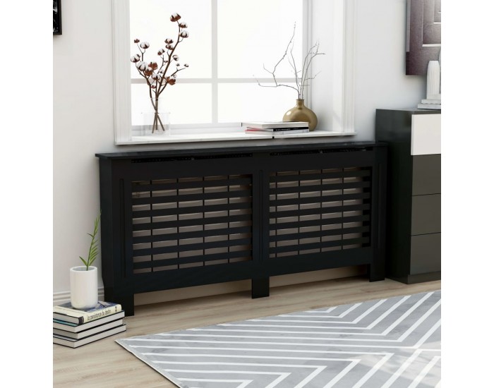 Sonata Параван за радиатор, черен, 172x19x81 см, МДФ