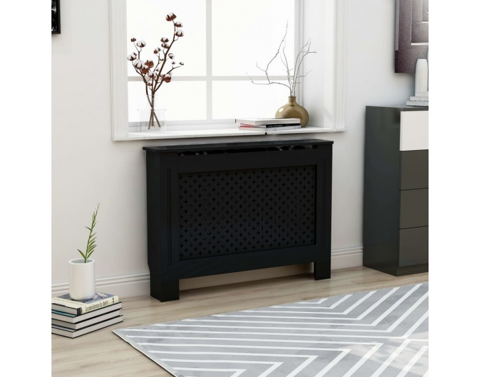 Sonata Параван за радиатор, черен, 112x19x81 см, МДФ