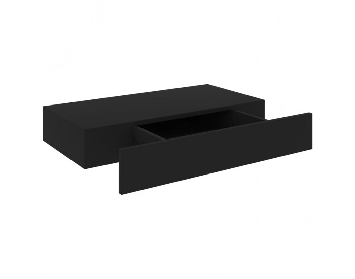 Sonata Окачен стенен рафт с чекмедже, черен, 48x25x8 см