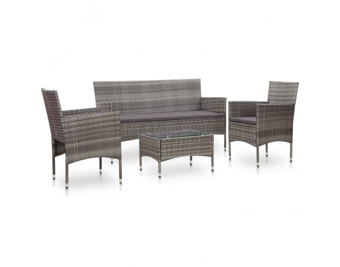 Sonata Градински комплект с възглавници, 4 части, полиратан, сив