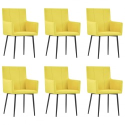 Sonata Трапезни столове с подлакътници, 6 бр, жълти, текстил - Трапезни столове