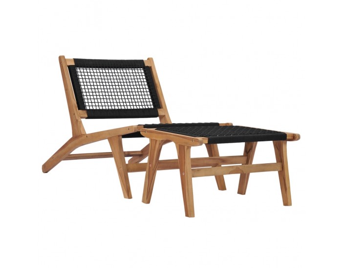 Sonata Шезлонг с подложка за крака, тиково дърво масив, въже