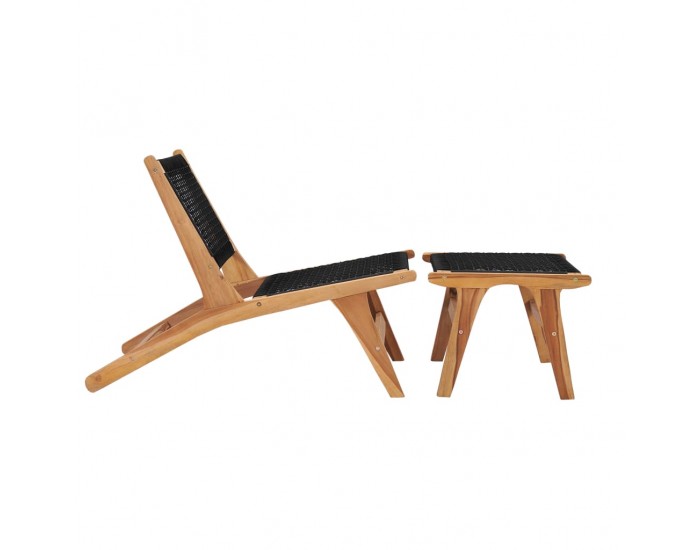 Sonata Шезлонг с подложка за крака, тиково дърво масив, въже