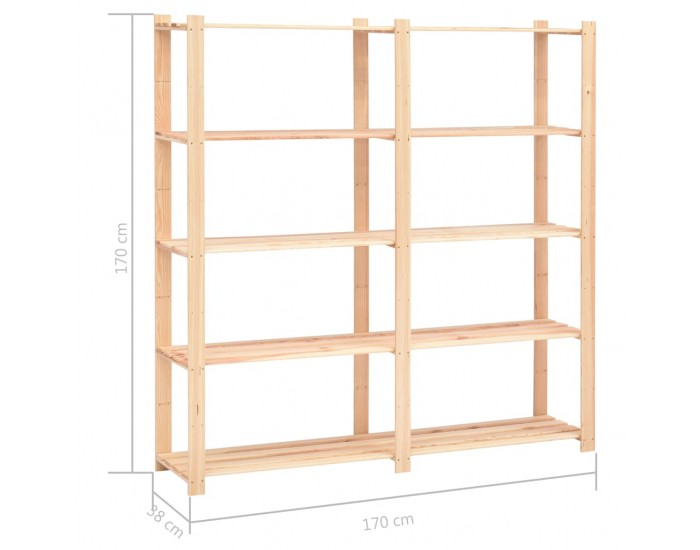 Sonata 5-етажни стелажи, 2 бр, 170x38x170 см, бор масив, 500 кг