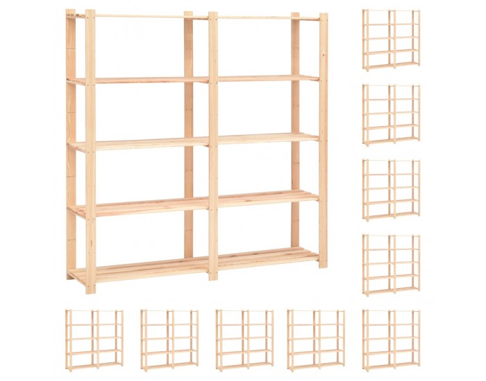 Sonata 5-етажни стелажи, 10 бр, 170x38x170 см, бор масив, 500 кг
