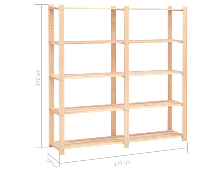 Sonata 5-етажни стелажи, 10 бр, 170x38x170 см, бор масив, 500 кг