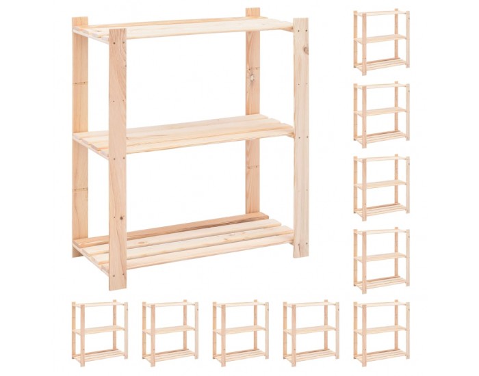 Sonata 3-етажни стелажи, 10 бр, 80x38x90 см, бор масив, 150 кг