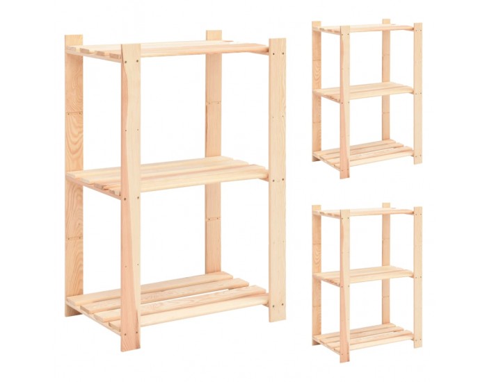 Sonata 3-етажни стелажи, 3 бр, 60x38x90 см, бор масив, 150 кг Sonata 3-етажни стелажи, 3 бр, 60x38x90 см, бор масив, 150 кг