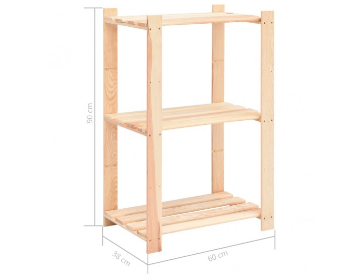 Sonata 3-етажни стелажи, 3 бр, 60x38x90 см, бор масив, 150 кг Sonata 3-етажни стелажи, 3 бр, 60x38x90 см, бор масив, 150 кг