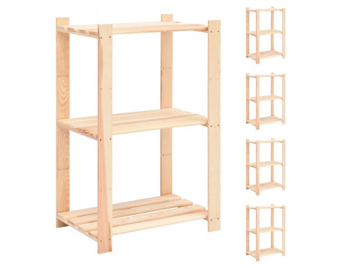 Sonata 3-етажни стелажи, 5 бр, 60x38x90 см, бор масив, 150 кг Sonata 3-етажни стелажи, 5 бр, 60x38x90 см, бор масив, 150 кг