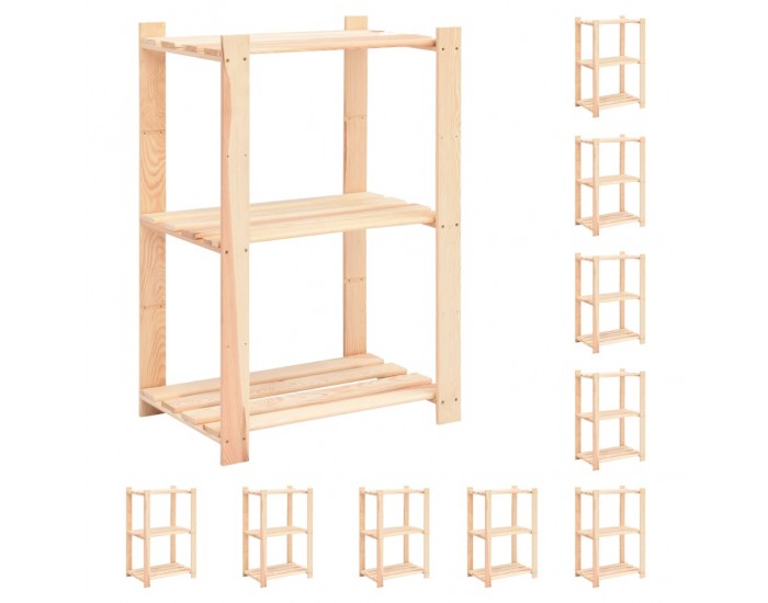 Sonata 3-етажни стелажи, 10 бр, 60x38x90 см, бор масив, 150 кг Sonata 3-етажни стелажи, 10 бр, 60x38x90 см, бор масив, 150 кг
