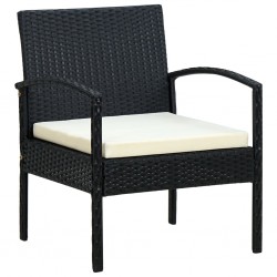 Sonata Градински стол с възглавница, полиратан, черен - Градински столове