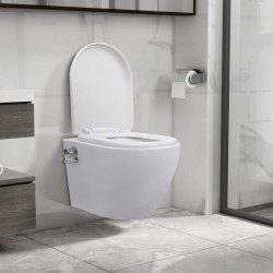 Sonata Окачена тоалетна чиния без ръб с функция биде, керамична, бяла - Продукти за баня и WC