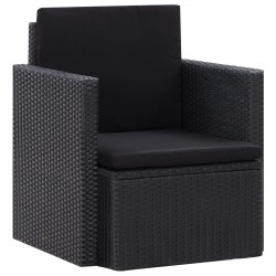 Sonata Градински стол с възглавници, полиратан, черен - Градина
